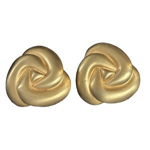 Vintage Large Endless Knot Clip Earrings Brushed Gold Tone Modern Design 1.5"